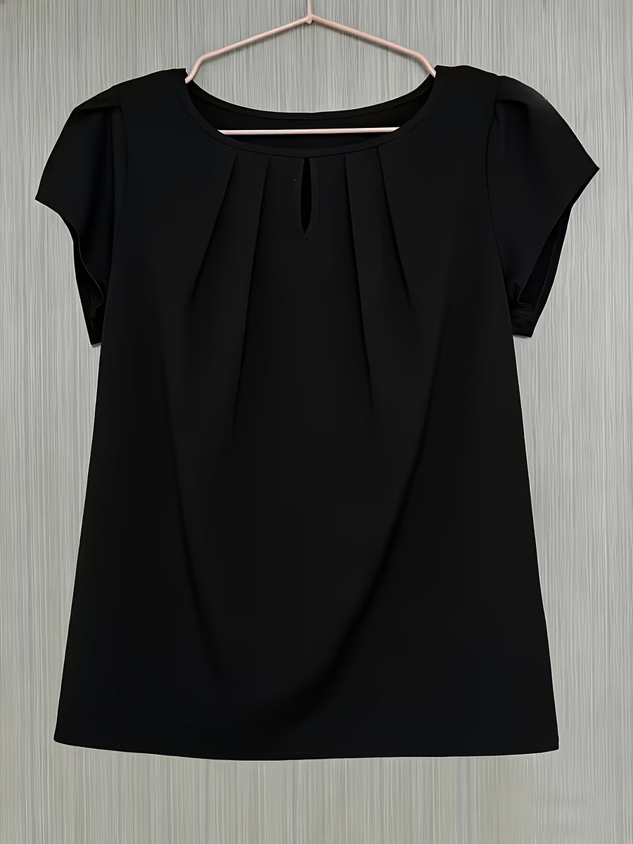 Elegant Fashion Solid Color Round Neck Top for Women - Black