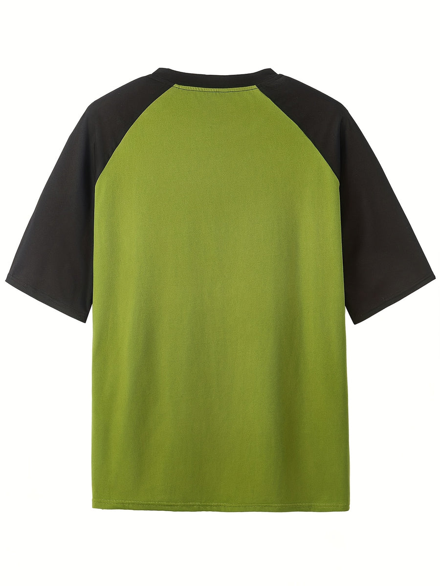 Women'S Contrast Shoulder Letter Print Short Sleeve T-Shirt Summer Design Comfortable Breathable Casual Versatile Women'S Top - Green
