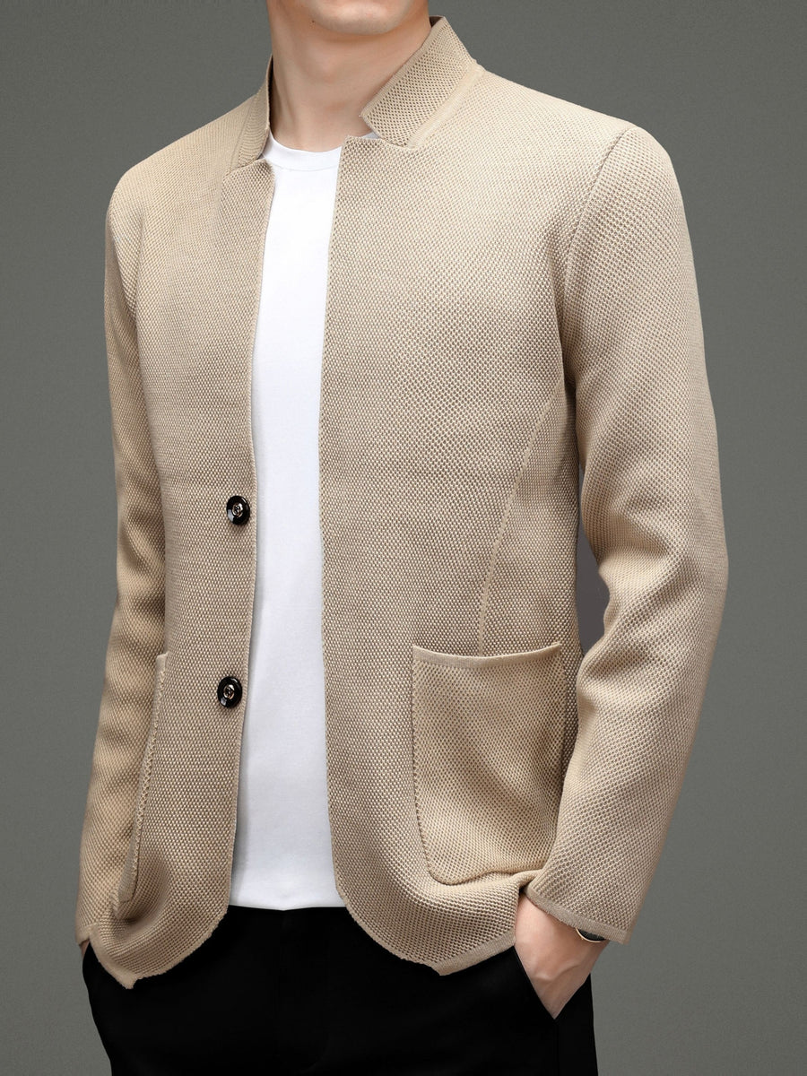 Men's 500g Heavyweight Knit Cardigan, Fashionable, Simple, and Elegant - Khaki