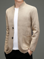 Men's 500g Heavyweight Knit Cardigan, Fashionable, Simple, and Elegant - Khaki