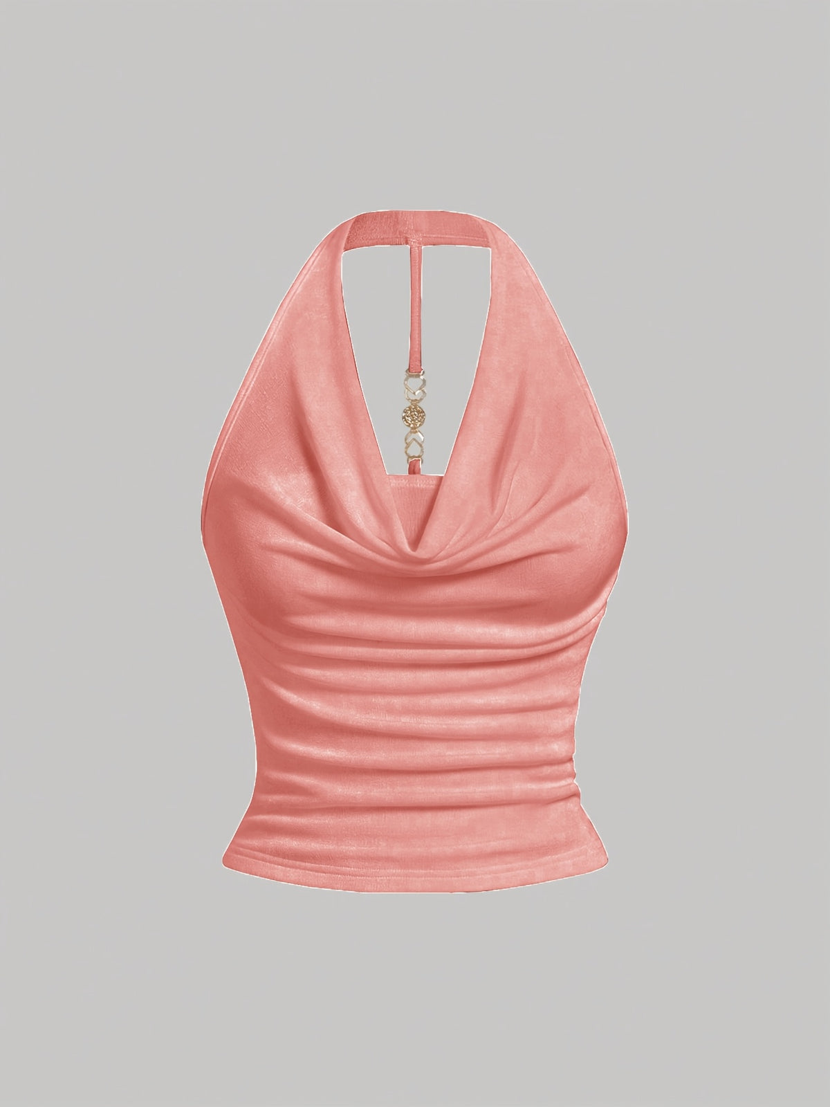 White Halter Neck Strapless Tank Top, Women's Solid Color Sexy Sleeveless Outerwear Top - pink color