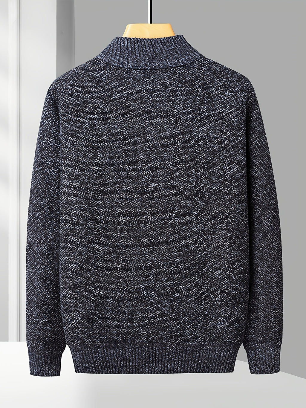 Easy And Casual Men'S Thick Knitted Cardigan, Autumn And Winter Stand Collar Zipper Top Classic Basic Style with Practical Double-Sided Pockets, Basic Style for Daily Wear of Young And Middle-Aged People - Navy Color