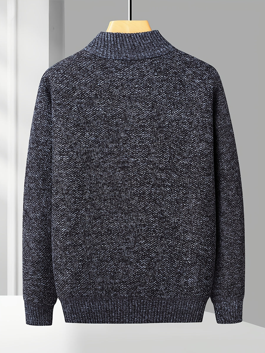 Easy And Casual Men'S Thick Knitted Cardigan, Autumn And Winter Stand Collar Zipper Top Classic Basic Style with Practical Double-Sided Pockets, Basic Style for Daily Wear of Young And Middle-Aged People - Navy Color