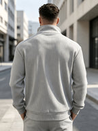 Men's Corduroy Full-Zip Stand Collar Jacket, Soft Vertical Rib Texture Corduroy Casual Full-Zip Outerwear, Ribbed Cuffs and Hem, Side Insert Pockets, Loose Fit Cut, Lightweight and Warm Jacket, Suitable for Autumn/Winter Daily Wear, Street Outings - Space Gray