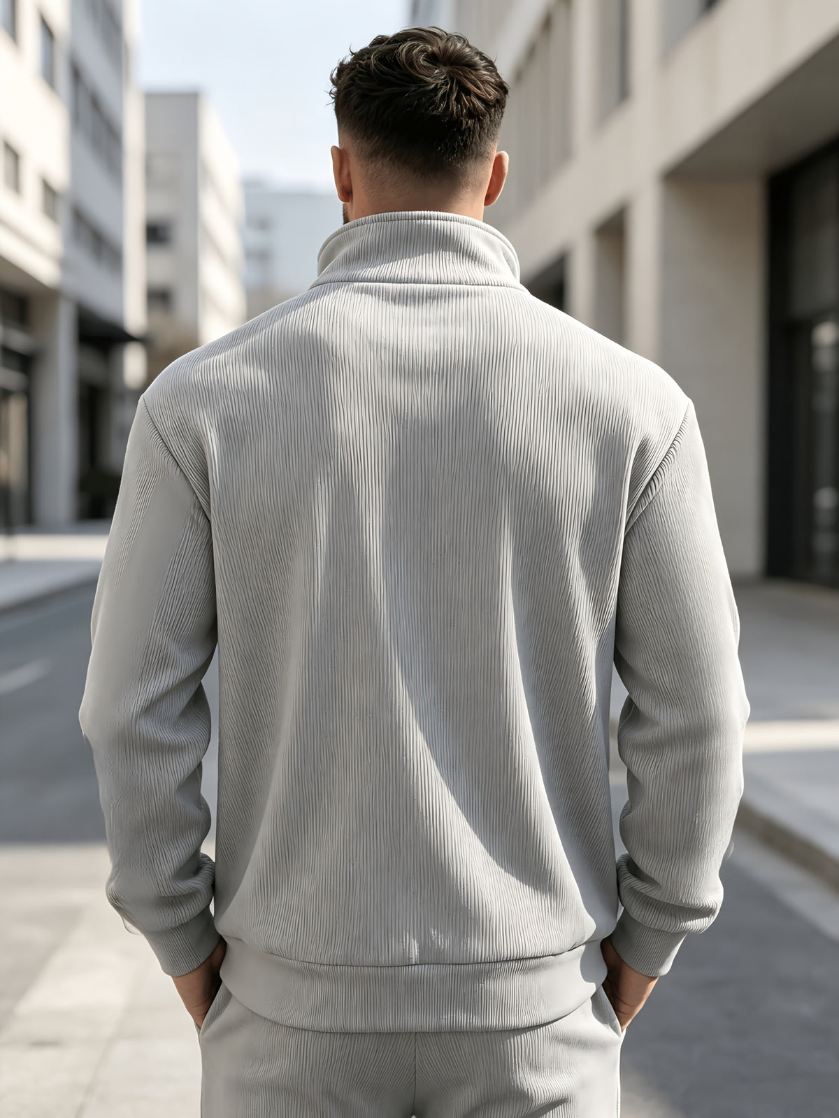 Men's Corduroy Full-Zip Stand Collar Jacket, Soft Vertical Rib Texture Corduroy Casual Full-Zip Outerwear, Ribbed Cuffs and Hem, Side Insert Pockets, Loose Fit Cut, Lightweight and Warm Jacket, Suitable for Autumn/Winter Daily Wear, Street Outings - Space Gray