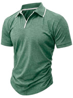 Summer Men'S Short Sleeve T-Shirt, Men'S Business Shirt, Round Neck Lapel Contrast Men'S T-Shirt, Casual Party, Suitable for Various Styles, Travel, Golf, Daily, Suburban Tourism, Family Travel, Parent-Teacher Meeting, Casual Short Sleeve Top, Knit - Dark Green