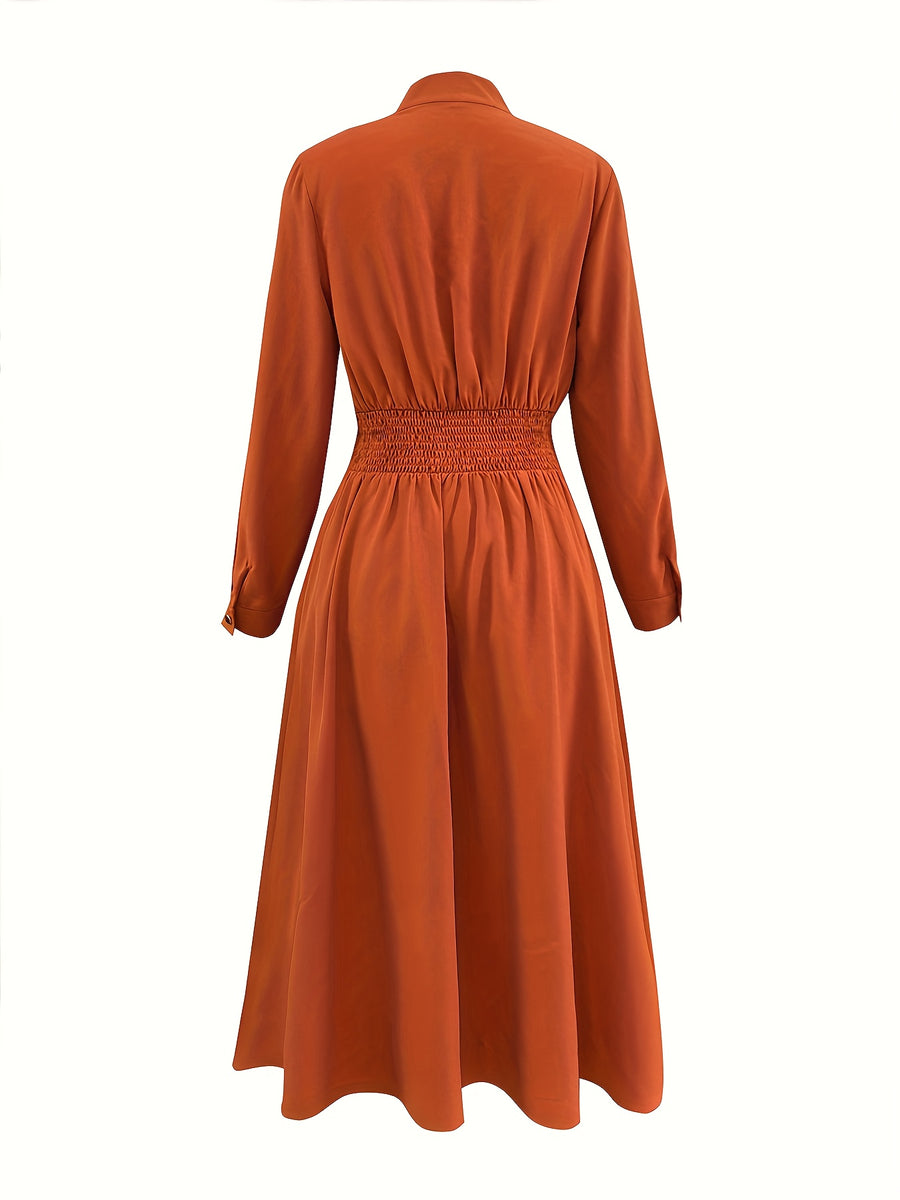 Solid Color Shirt Dress Adorned with Golden Buttons, Suitable for Both Work And Casual Wear - Orange