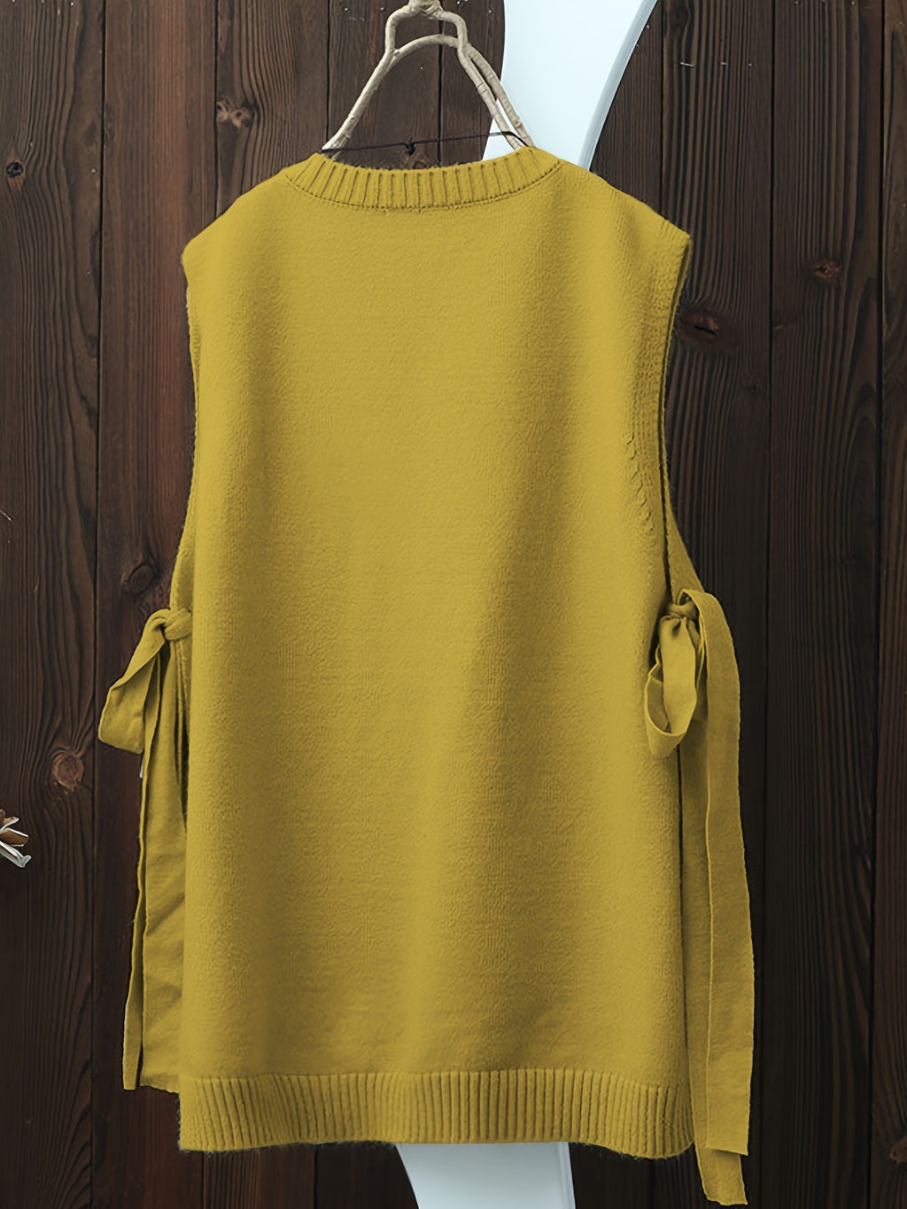 Women'S Spring Autumn Casual Fashion Niche Chic Vintage Easy Solid Round Neck Vest Sleeveless Side Slit Tie-Up Short Front Long Back Design Temperament Daily Versatile Quality Premium Gentle Elegant Loose Lazy Style Outerwear Sleeveless Camisole Top - ginger-colored
