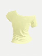 Summer Stylish Short-Sleeve American New Style Pure Desire Style Hot Slim Fit Off-Shoulder High-End Fashion Designer Top - Yellow