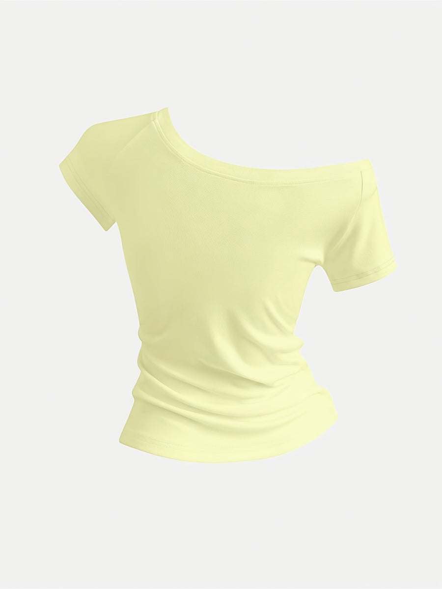 Summer Stylish Short-Sleeve American New Style Pure Desire Style Hot Slim Fit Off-Shoulder High-End Fashion Designer Top - Yellow
