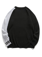 Men'S Color Block Asymmetric Patchwork Crew Neck Sweater, Versatile Casual Knit Pullover Top - Black