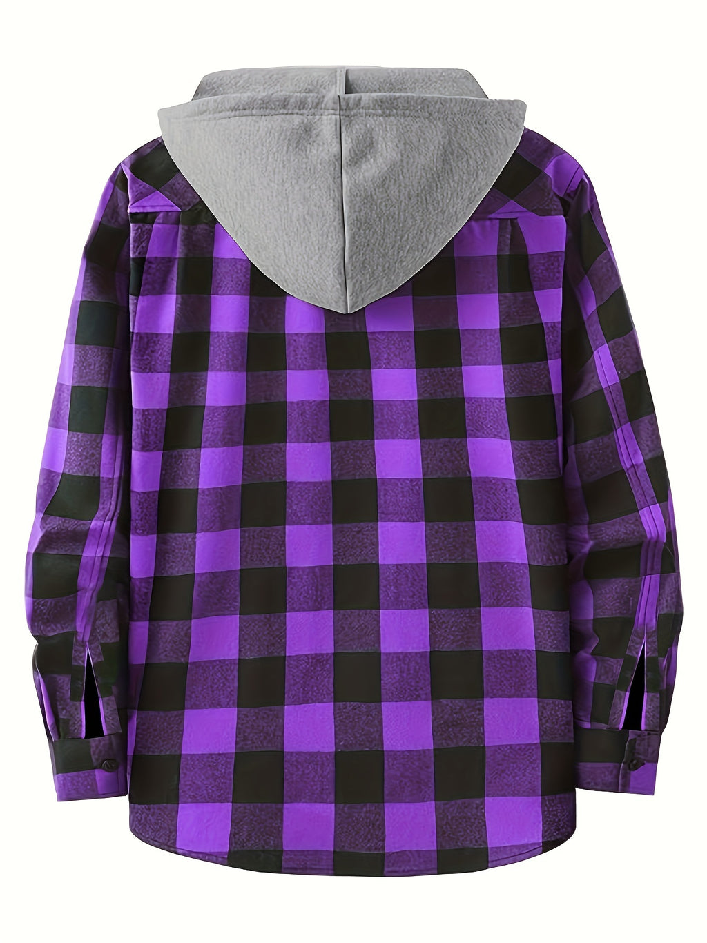 Men's Fashion Hooded Plaid Trendy Shirt Hooded Plaid Sweatshirt, Autumn/Winter Essentials, New Season - Dark Violet