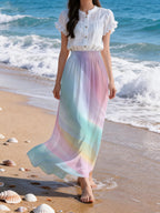 New Spring/Summer/Autumn Women's Non-Stretch Skirt with Digital Print, Fashionable Summer Wear, Elastic Waistband with 15cm Stretch for a Highly Inclusive Fit - BSQFA1