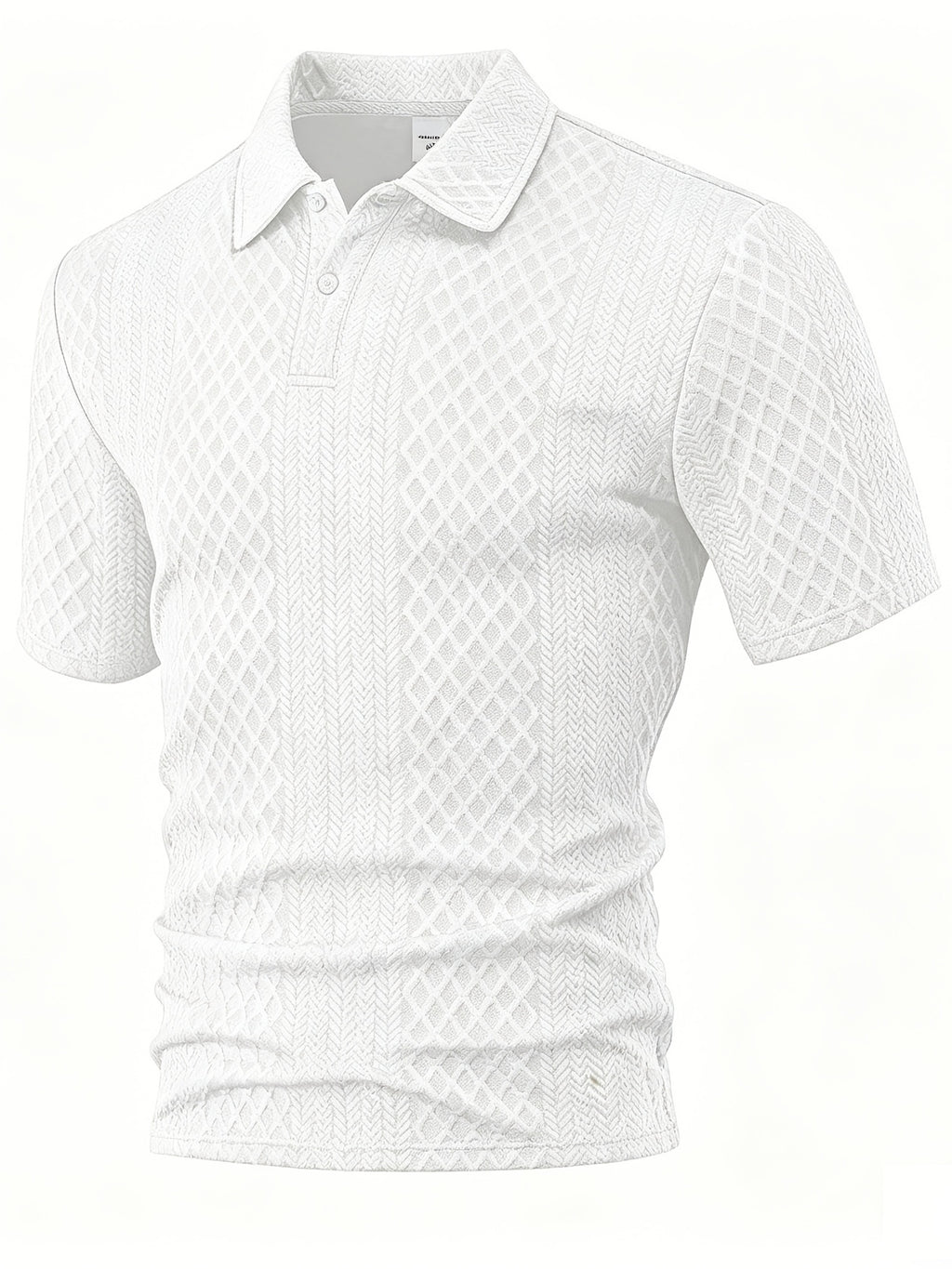 Men'S Summer Jacquard Short-Sleeve Polo Shirt, Button-Up Collar Design, High-Stretch Textured Fabric, Suitable for Business Office Casual Wear - White