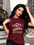 Leopard Print Heart Glitter-themed Pattern Print, Fashionable Breathable T-shirt, for Family Travel,, Casual S, Daily Commutes, Matching Outfits for Sisters, Versatile T-shirt 30057 - Red