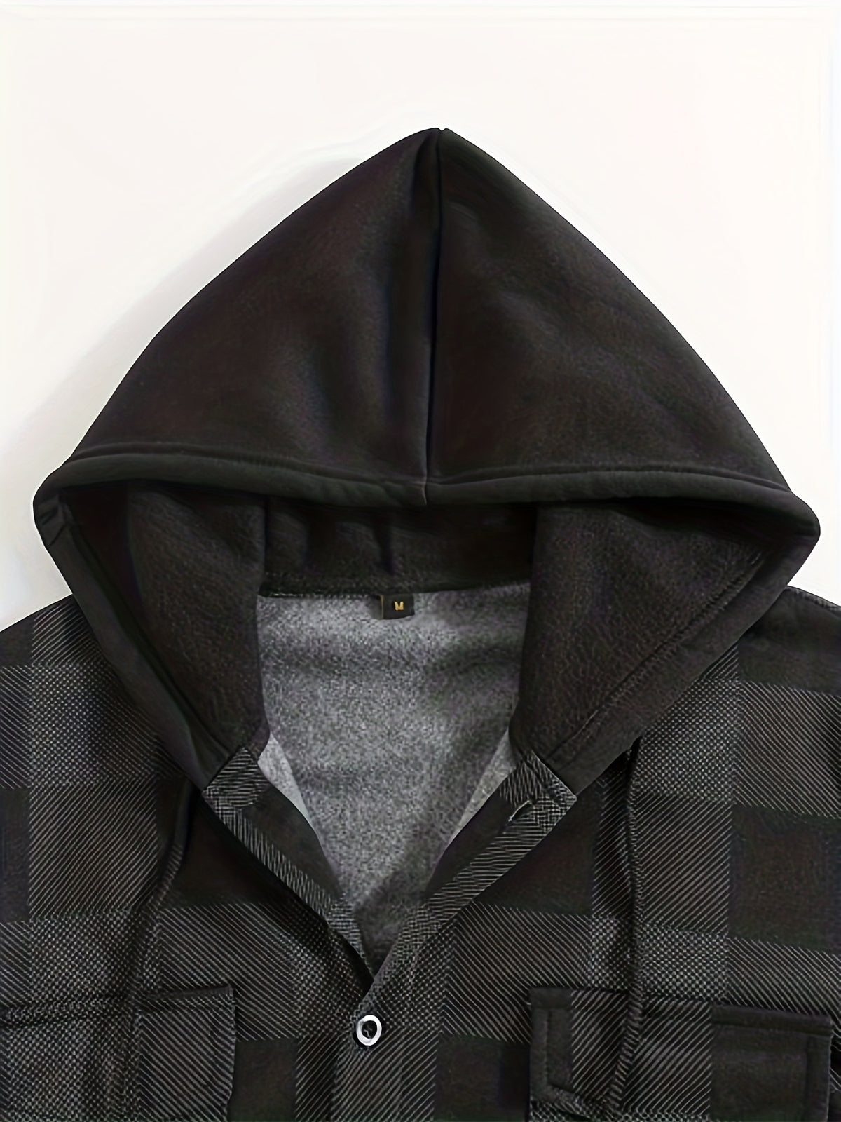 Men'S Jacket, Retro Plaid Shirt, Men'S Casual Shirt Fleece Jacket Single Button with Hat Long Sleeve Coat Men'S Top with Chest Pocket Elastic Cuff Ribbed Spring Autumn New Men'S Clothing - Dark Gray