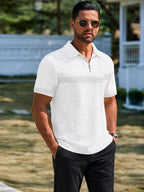 New Summer Men's Waffle Knit Polo Shirt with Lapel Collar, Simple Print Design, Breathable Textured Short Sleeves, Casual and Versatile Top for Daily or Commuting Wear - Mixed colors
