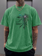 Men's Short-Sleeve T-Shirt, Pure Cotton, Loose Fit, Washed Distressed Circuit Board Skull Graffiti Print, Trendy Reversible Double-Sided Print, 12 Colors for  Mix & Match, American Streetwear High Street Hip-Hop Top, for Daily Outings - Green