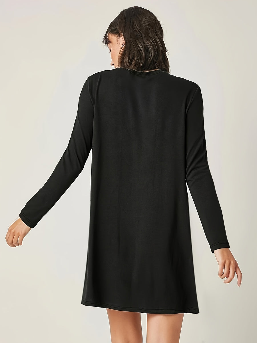 Trendy and fashionable long version of the fashionable casual top, long sleeves, Women's clothing with fashion trend print, spring and autumn style - Black
