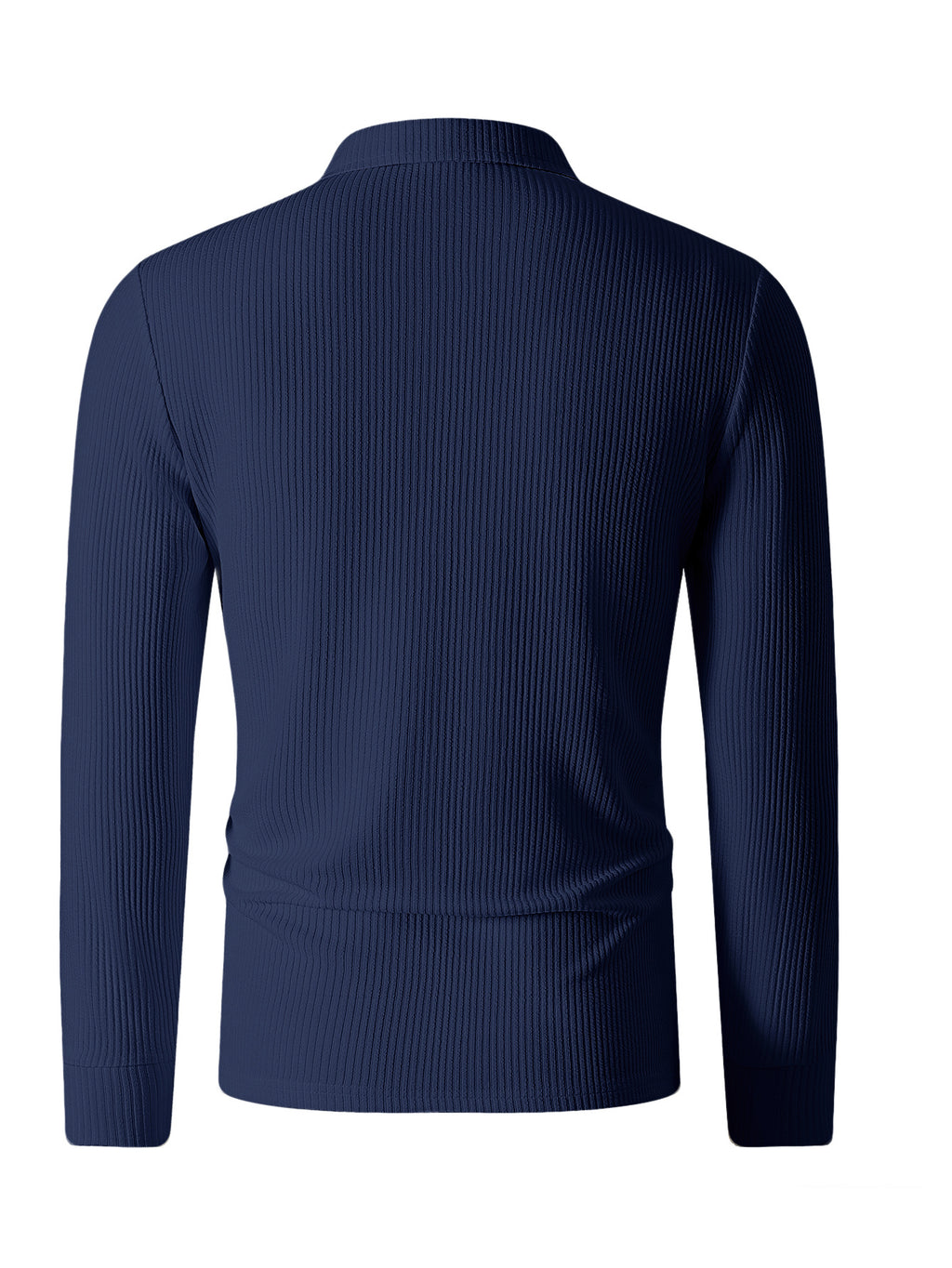 Men's Autumn/Winter Long Sleeve Lapel Collar Outdoor Casual Sport Half-Zip Polo Shirt - Navy Color