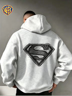 Warner Bros. Superman Sketch Print Hooded Sweatshirt, Men's Loose Fit Casual Top, Versatile and Comfortable Autumn/Winter Sweatshirt - Light Grey