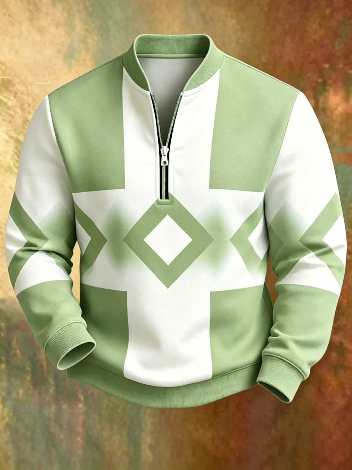 Men'S Autumn Winter Polo Zipper Sweatshirt, Men'S Trendy New Half-Zip POLO Sweatshirt, American Retro Geometric Color-Block Print, High Quality And Durable, Machine Washable, Essential for Daily Casual Gatherings And Outdoors - Mixed Color 3