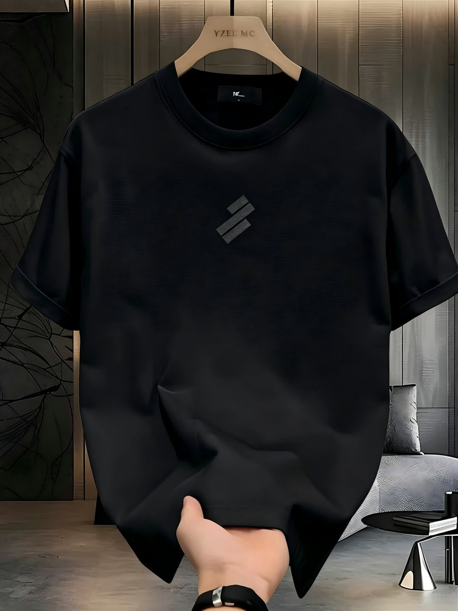 Minimalist Geometric Print Pure Cotton T-shirt, with a Delicate and Skin-friendly Feel, Featuring a Trendy Streetwear Style and Premium Texture. High-quality Unisex Short-sleeve Tee, Versatile for Daily Commutes and Casual Wear - Black