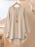 Women's Fashion Solid Color Irregular Hem Design Top with Floral Print Long Pants 2pcs Set, Casual and Versatile for Commuting - Khaki