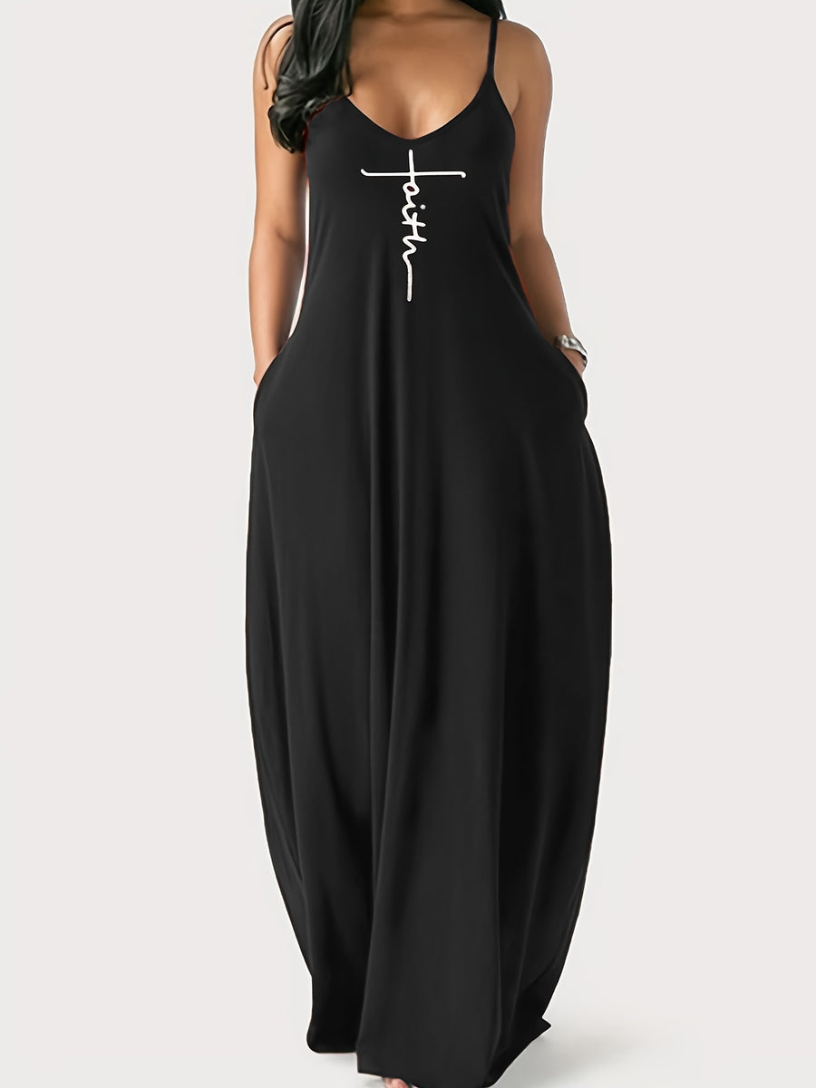 Oriented to European And American Foreign Trade Cross-Border New Women'S Long Dress, Slim And A-Line Solid Color Pattern Suspender Dress - Black