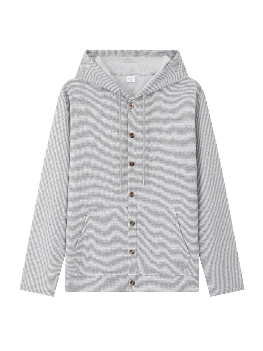 New Fall Winter Men'S Cardigan Hoodie - Button-Front Sporty Casual Sweatshirt, Soft And Comfortable, Versatile Streetwear Gentleman Top Winter Clothes for Men - Grey