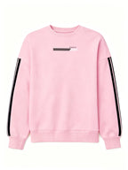 Comfortable and Versatile Women's Clothing, Casual Long-Sleeve Crewneck Sweatshirt with Fun Printed Patterns and Double Stripes, for Women - Pink Color