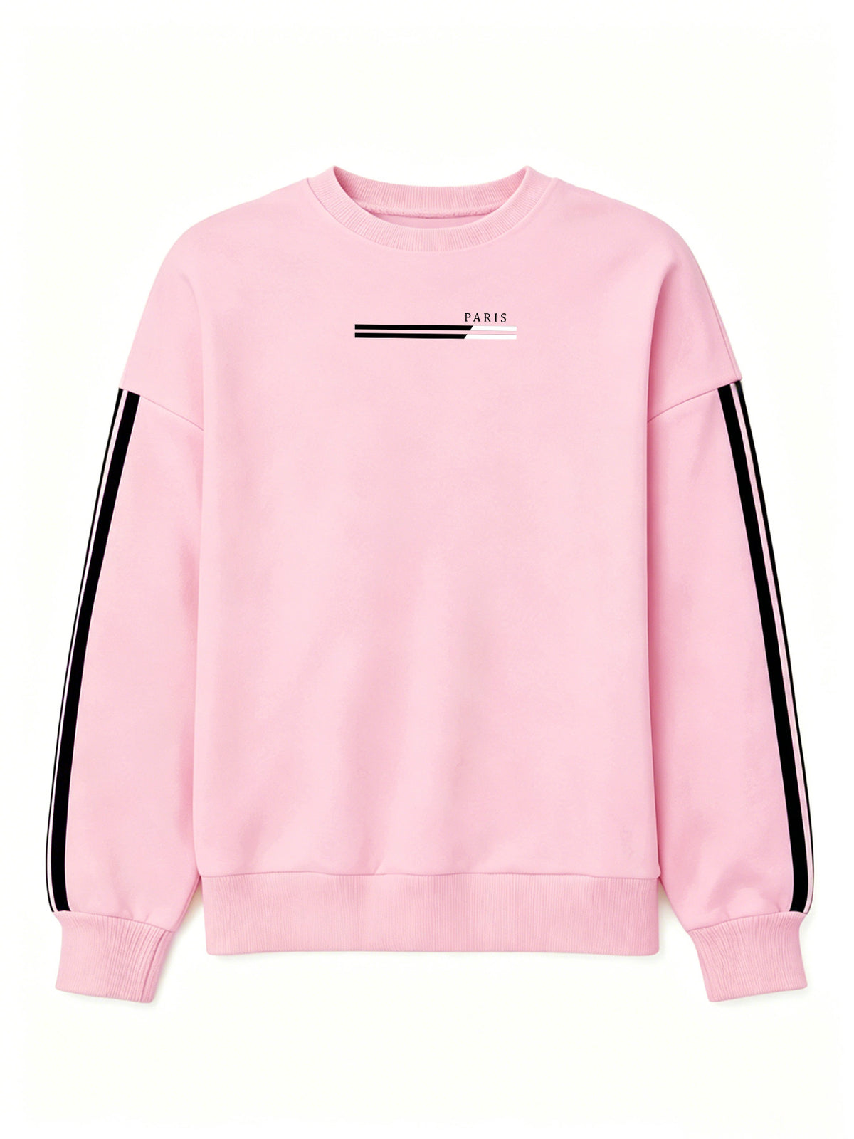 Comfortable and Versatile Women's Clothing, Casual Long-Sleeve Crewneck Sweatshirt with Fun Printed Patterns and Double Stripes, for Women - Pink Color