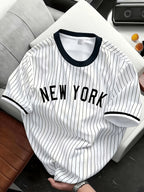 Men'S Trendy Casual Sports T-Shirt, Vintage NEW YORK Letter Striped Print Design, Fashionable Thin And Breathable Tee, Machine Washable Casual Short Sleeve Top - Mixed Color 2