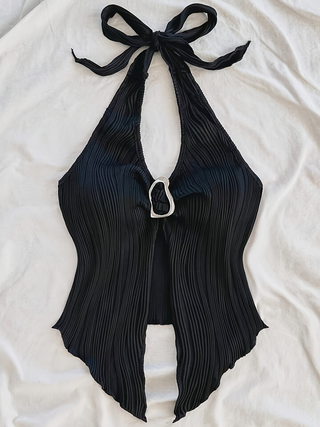 Summer Vacation Vest, Halter Neck Sexy Asymmetrical Hem Vest - Black