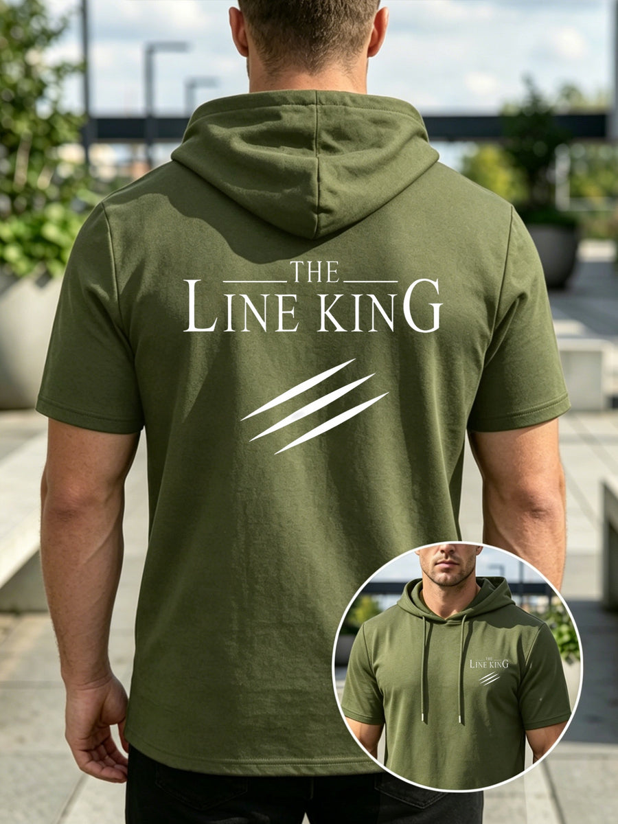 Men'S Casual Versatile Hooded Short-Sleeved T-Shirt, Lion Claw Mark Double-Sided Pattern, English Print - fern green