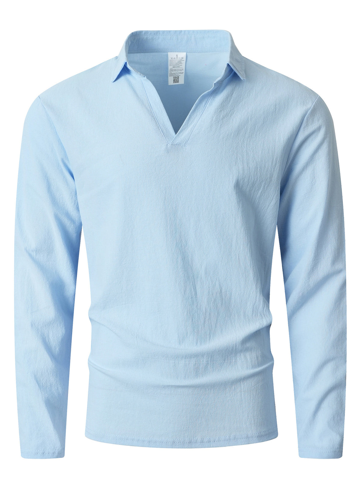 KJ-CX023-YY Old Money Style Men'S Solid Color Henley Lapel Long Sleeve Top V-Neck Pullover Shirt Beach Vacation Casual Shirt Outerwear - Light Blue