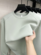Men's Solid-colored Round-neck Sweatshirt - Pea Green Color