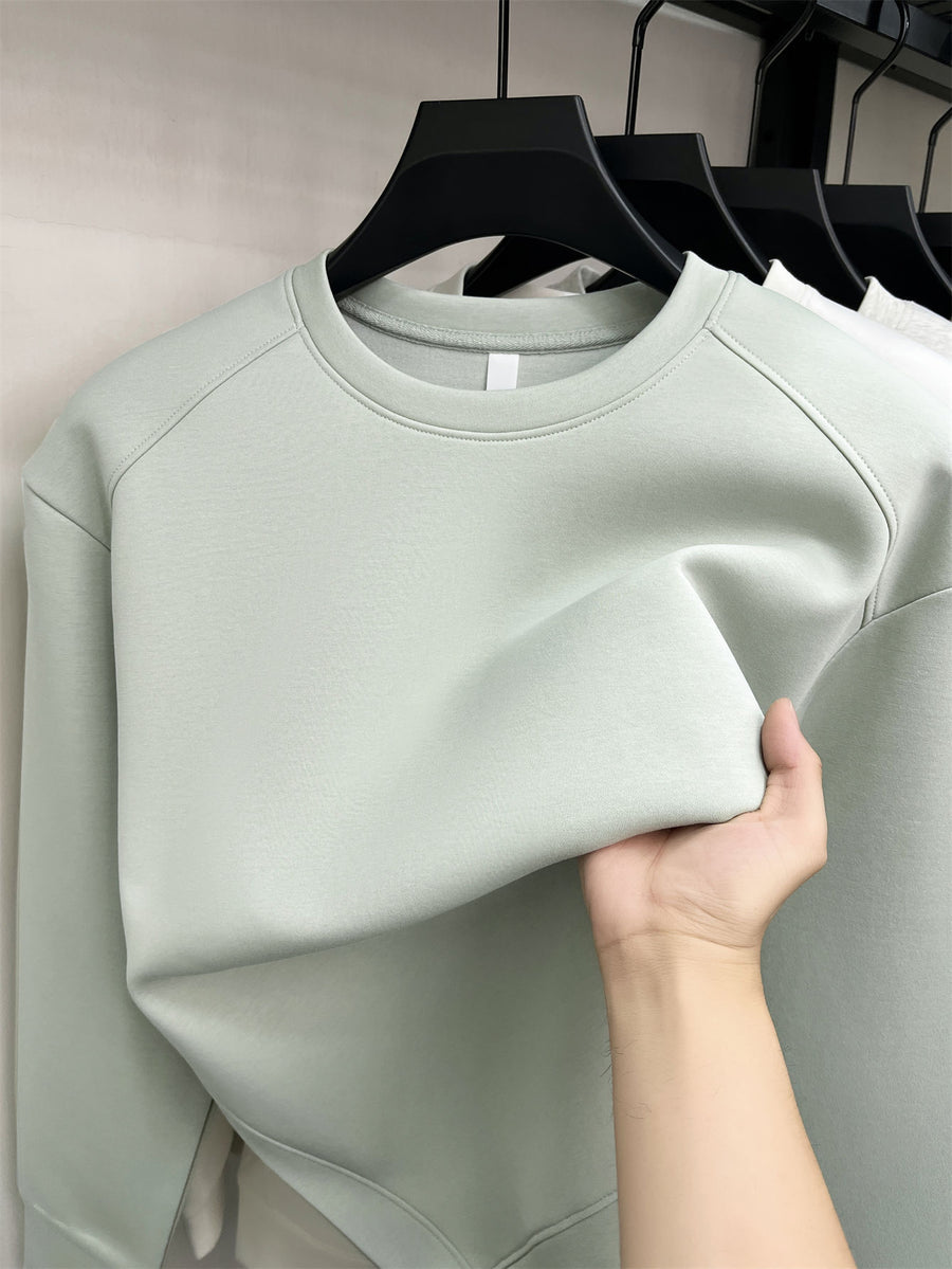 Men's Solid-colored Round-neck Sweatshirt - Pea Green Color