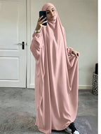 1pc Jilbab, 1pc Khimar with a Rich Drape, Cuffed Sleeves, and a Loose Fit, Suitable for Busy Daily Wear or Worship - Pink Color