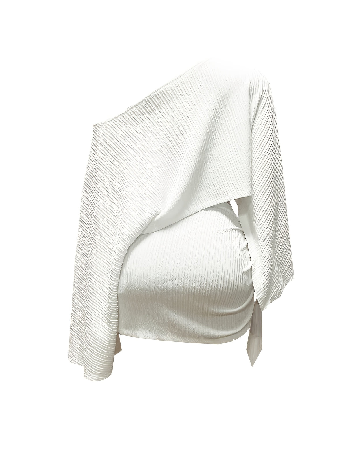 Women's Summer Versatile Elegant Off-Shoulder Top and Skirt 2pcs Set, Cross-Back Top, Fashionable Vacation and Date Outfit Set, Versatile Women's Top, Women's Summer Clothing, Summer Women's Apparel, Base Layer, Dress, Pullover, Long-Sleeve Top - White