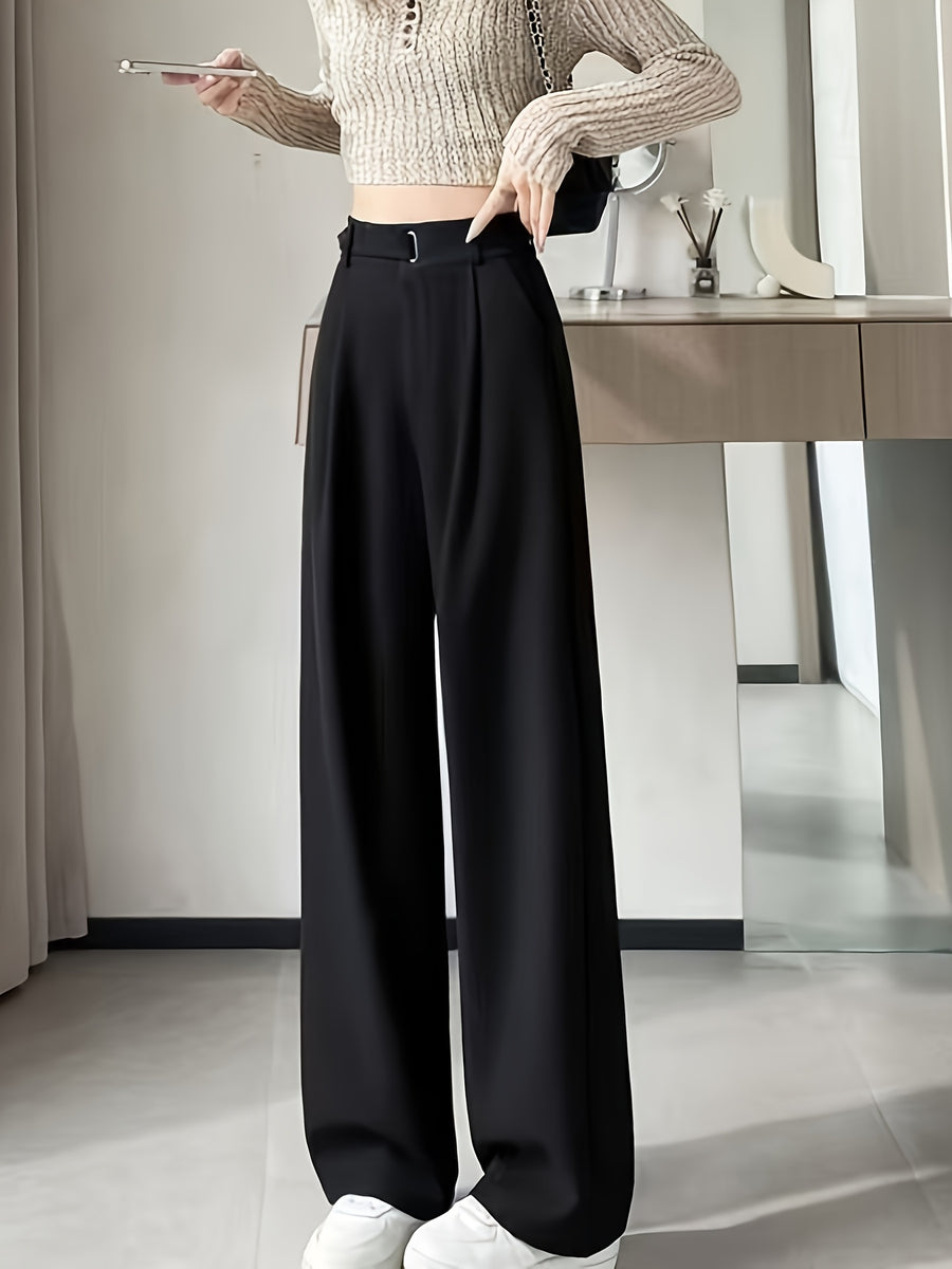 2026 New Summer High-End Women's Suit Pants, High-Waist, Draped Straight-Leg, Slim Fit, Wide-Leg Trousers, Belt-Free, Essential Versatile Workwear for Spring, Summer, and Autumn - Black