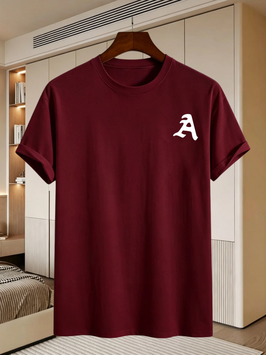 180G, 100%. Men'S Regular Fit Short Sleeve T-Shirt, Print with Location Design, High Fit Rate, All-Season Versatile - Burgundy