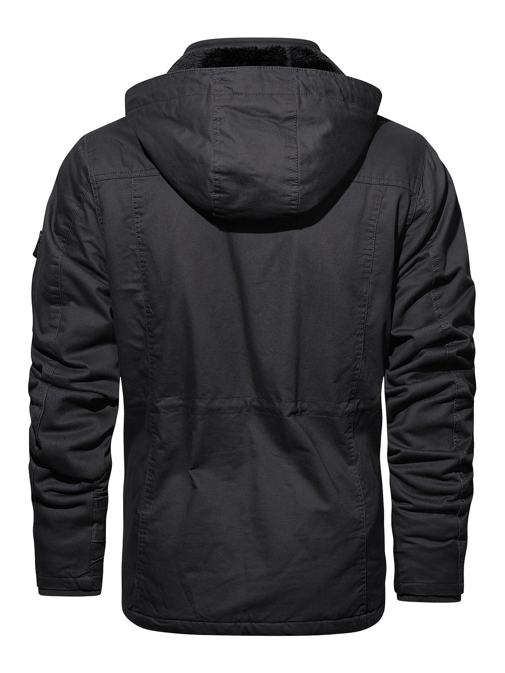Men'S Winter Fleece-Lined Hooded Jacket - Thick Warm Insulated, Multiple Pockets, 100% Polyester Casual Coat, Machine Washable Regular Fit for Autumn/Winter Outdoor Wear, Winter Outerwear - Black