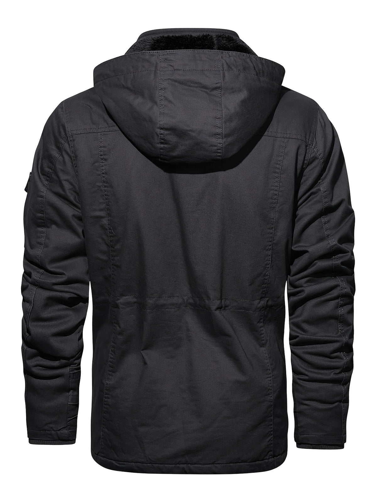 Men'S Winter Fleece-Lined Hooded Jacket - Thick Warm Insulated, Multiple Pockets, 100% Polyester Casual Coat, Machine Washable Regular Fit for Autumn/Winter Outdoor Wear, Winter Outerwear - Black