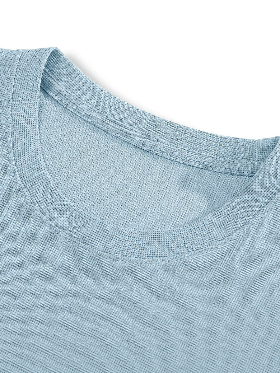 Versatile Summer Casual Small Waffle Grid Cool Short-Sleeved T-Shirt 4pcs Set - Light Blue+Army Green+Medium Gray+Black