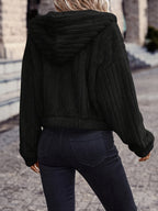 Solid Color Double-Sided Plush Zipper Hooded Cardigan, Women's Casual Plush Coat for Autumn and Winter - Black