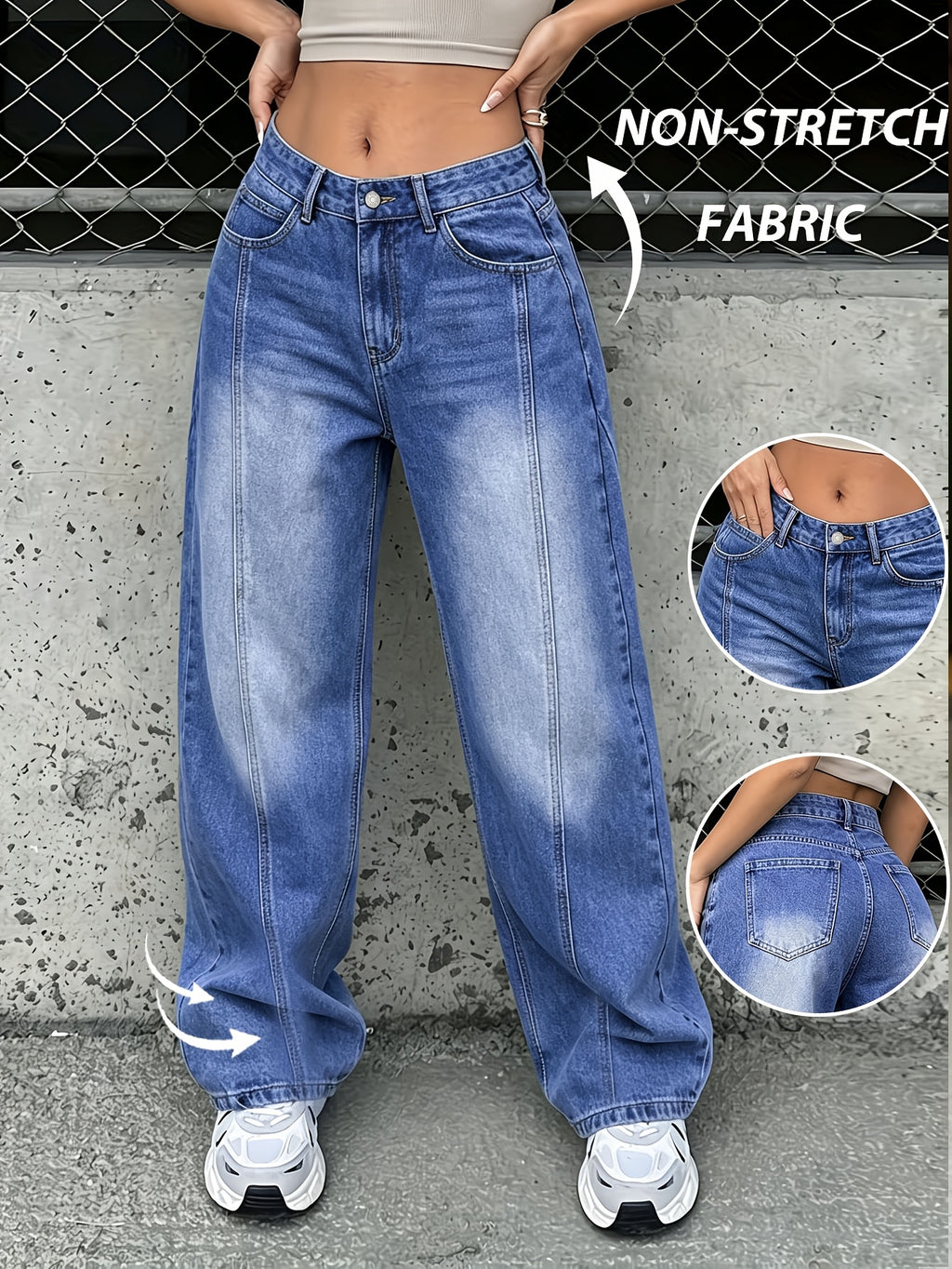Women'S Straight-Leg Jeans Vintage Wash Autumn And Winter Y2K Streetwear Casual Denim 2026 New Jeans Comfortable Aesthetics - Blue