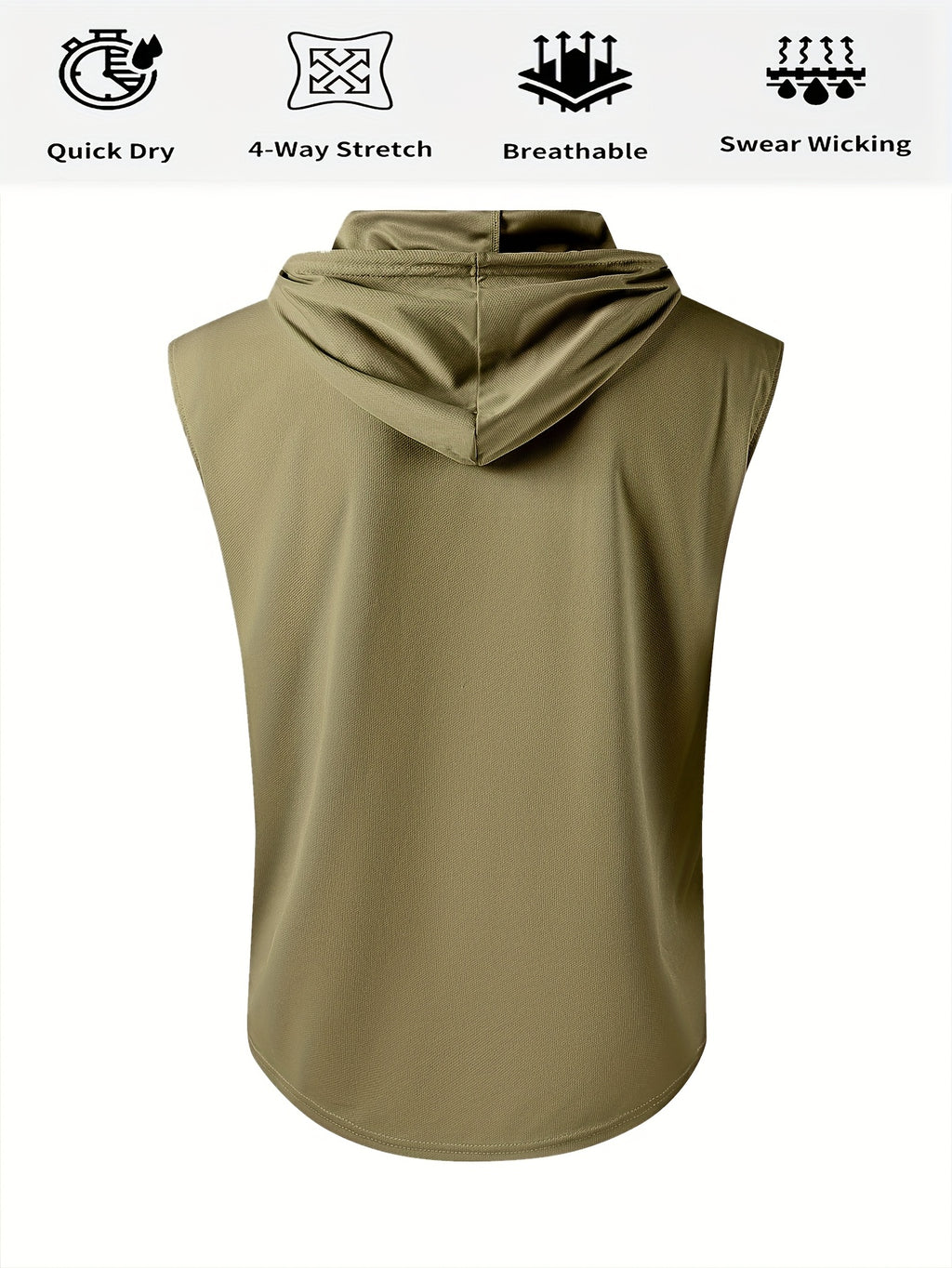 Men's Summer Fitness & Sports Casual Versatile Hooded Tank Top, Men's Casual Comfortable Breathable Hooded Tank Top T-Shirt - Olive Green