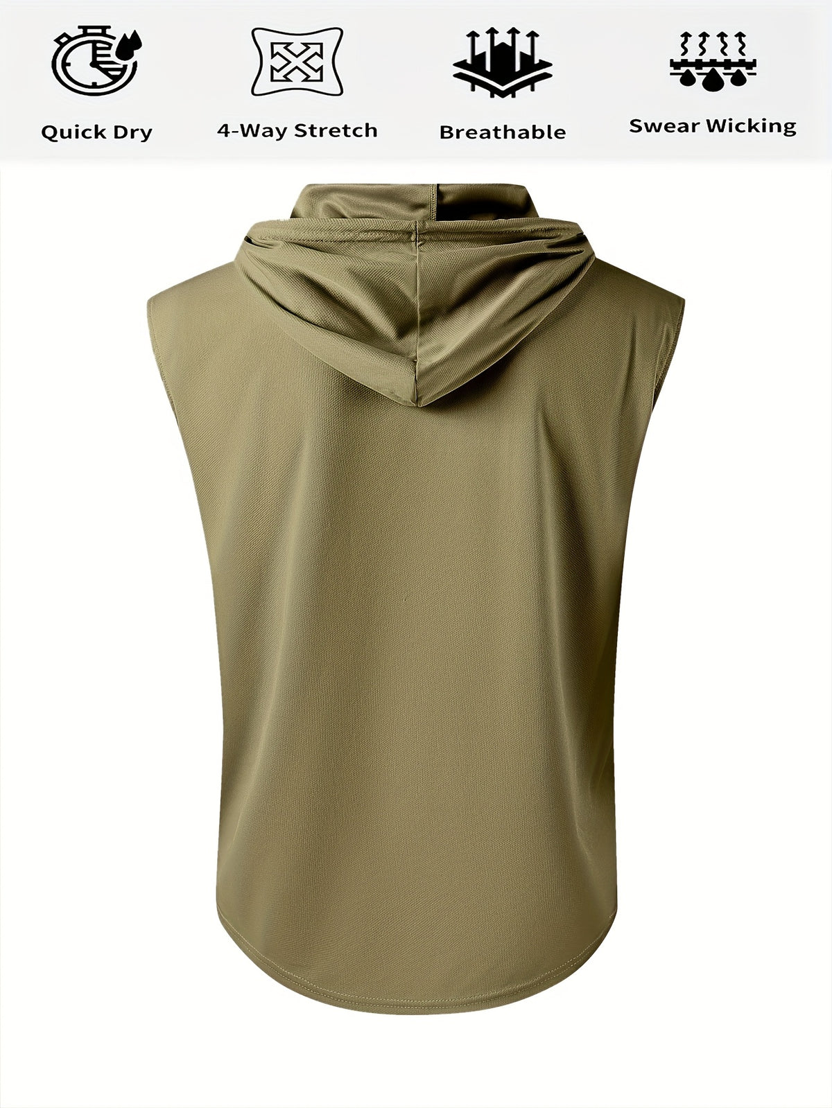 Men's Summer Fitness & Sports Casual Versatile Hooded Tank Top, Men's Casual Comfortable Breathable Hooded Tank Top T-Shirt - Olive Green