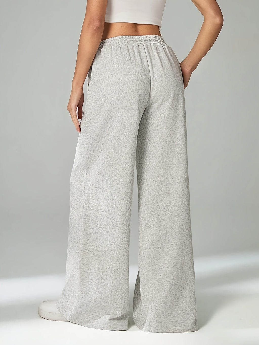 Women'S Autumn Winter High Waist Elastic Waist Loose Wide Leg Pants - Granny Gray